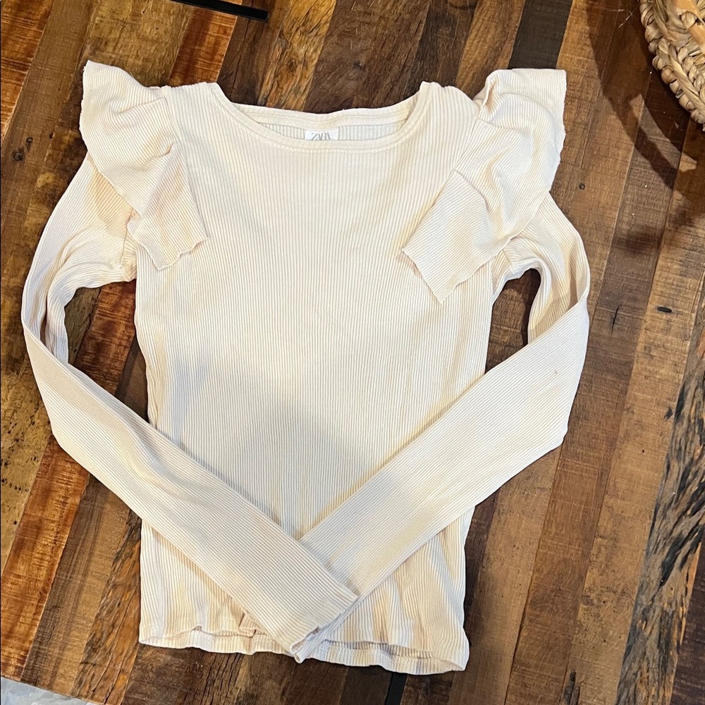 Zara Ivory Long Sleeve Top with Ruffle Accents